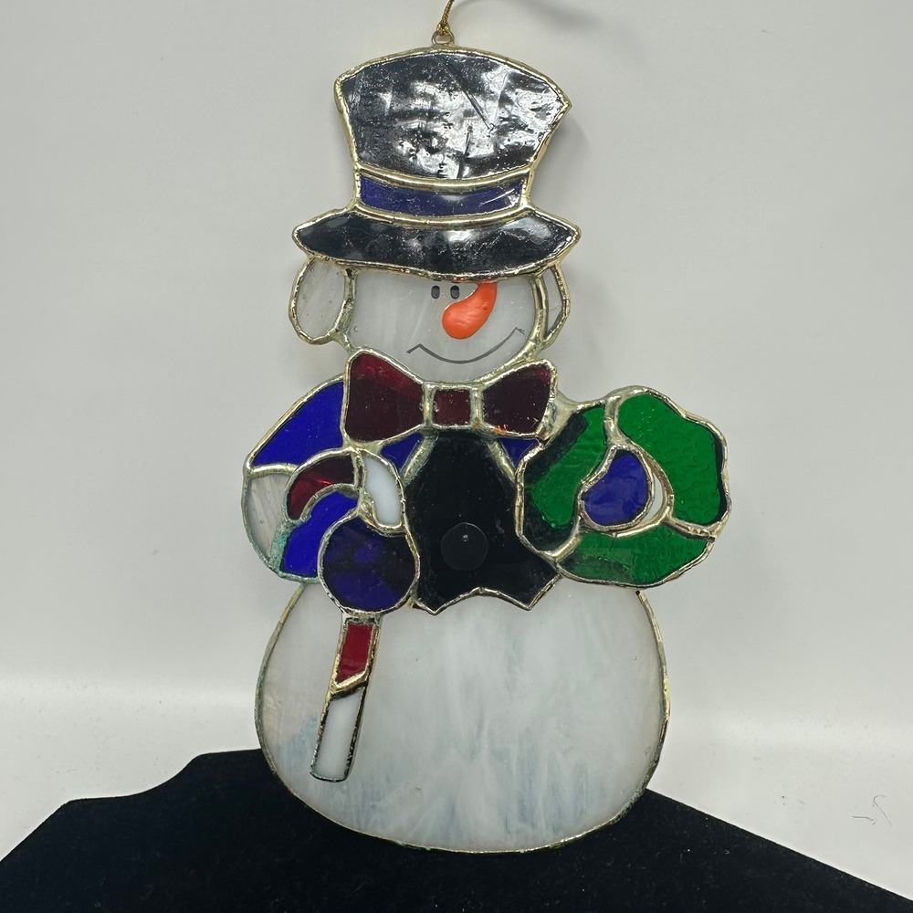 Unbranded Stained Glass Suncatcher Multi Snowman Holiday Ornament